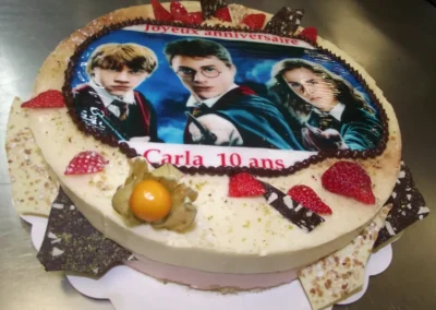 Bavarois choco blanc fraise 10 12 parts avec photo Harry Potter